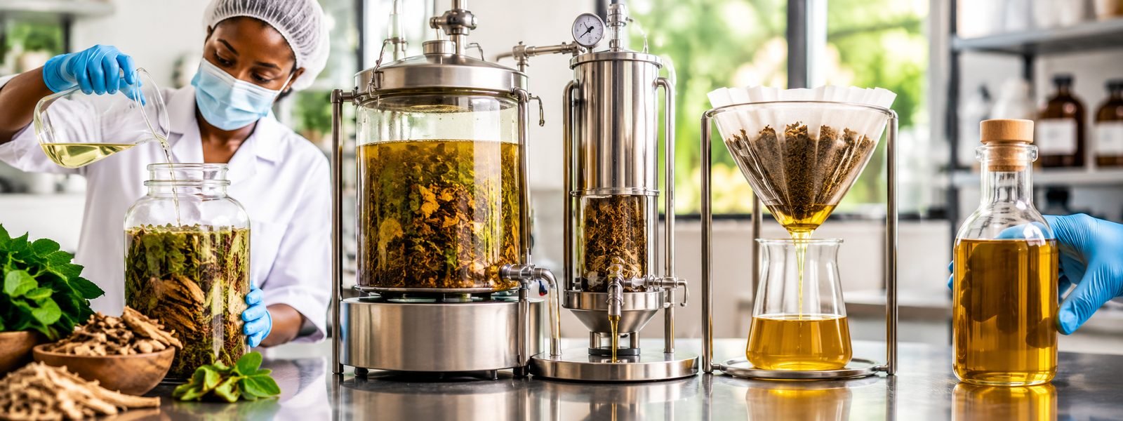 Laboratoire WHIS — préparation des extraits botaniques